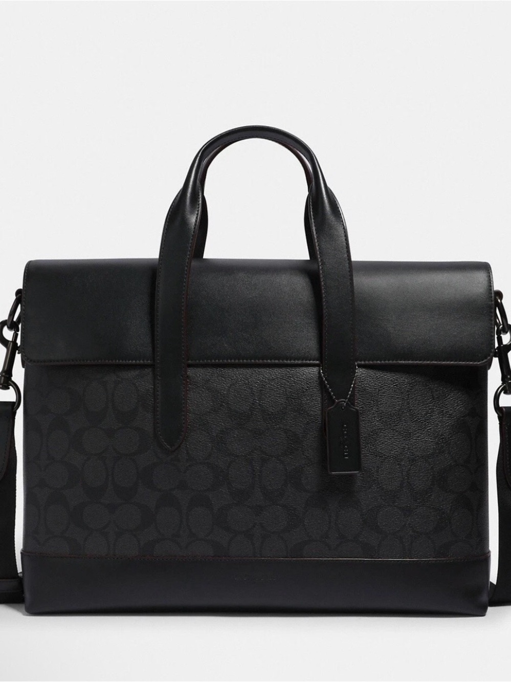 NEW Coach Black Signature Canvas & Leather Briefcase with Shoulder Strap